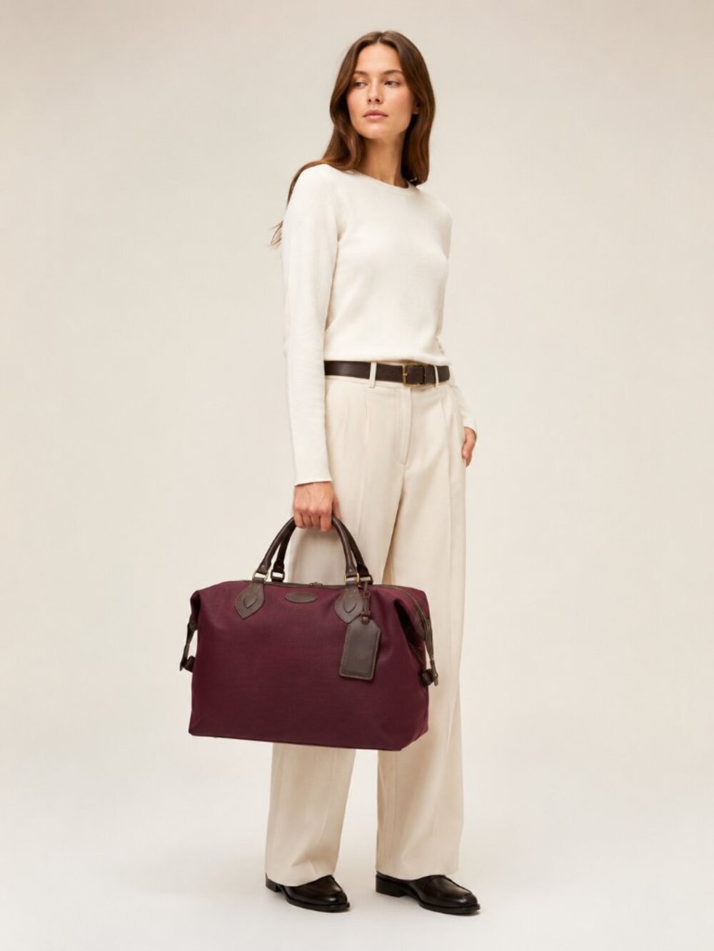 Tusting Explorer Large Burgundy Canvas Leather Weekender Duffel Bag England